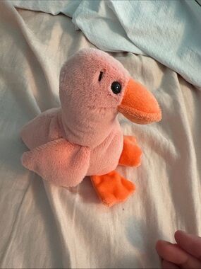 Ty Pink Plush Duck with Bright Orange Beak and Feet